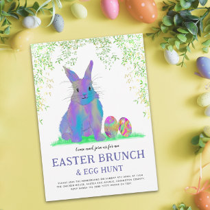 Colourful Easter Egg Hunt Brunch Cute Bunny Eggs Invitation Postcard