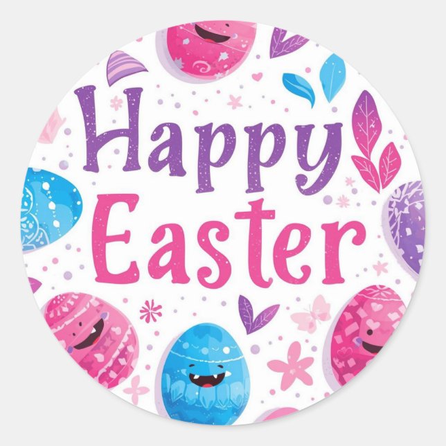 Colourful Easter Egg Hunt Classic Round Sticker  (Front)