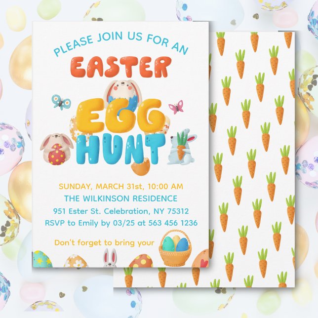 Colourful Easter Egg Hunt Party  Invitation (Play with the customization options of this colorful cute invitation for your East Hunt Celebration.)
