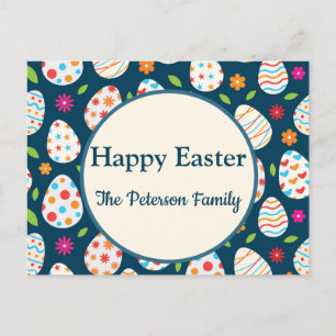 Colourful Easter Egg Pattern with Flowers  Easter  Holiday Postcard