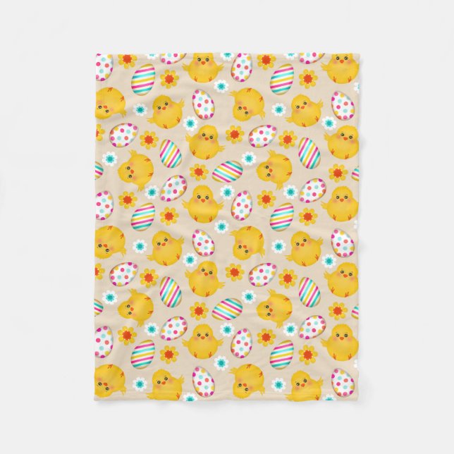 Colourful Easter Eggs and Chicks Pattern Fleece Blanket (Front)