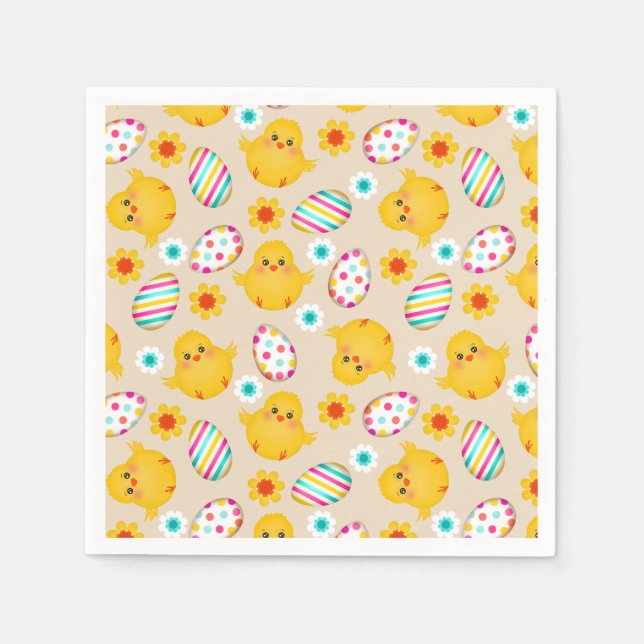 Colourful Easter Eggs and Chicks Pattern Napkin (Front)
