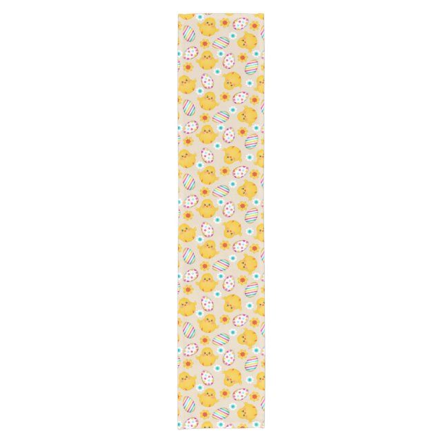 Colourful Easter Eggs and Chicks Pattern Short Table Runner (Front)