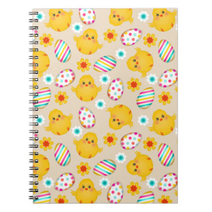 Colourful Easter Eggs and Chicks Pattern Spiral Notebook