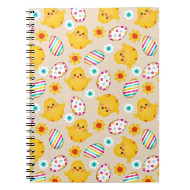 Colourful Easter Eggs and Chicks Pattern Spiral Notebook (Front)