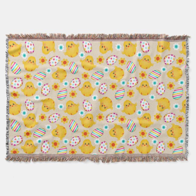 Colourful Easter Eggs and Chicks Pattern Throw Blanket (Front)