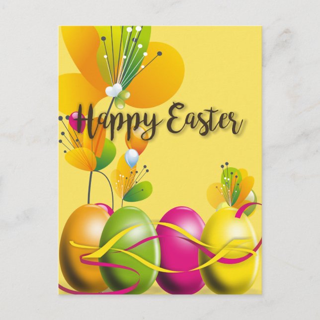 Colourful Easter Eggs and Flowers Holiday Postcard (Front)
