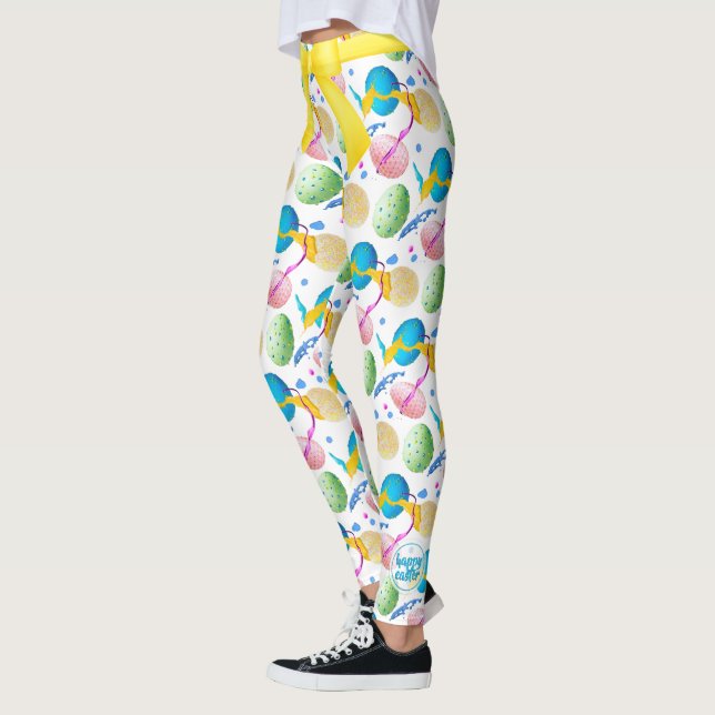 Colourful Easter Eggs and Paint Splash Leggings (Left)