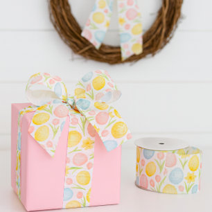 Colourful Easter Eggs and Tulips Springtime Craft Grosgrain Ribbon