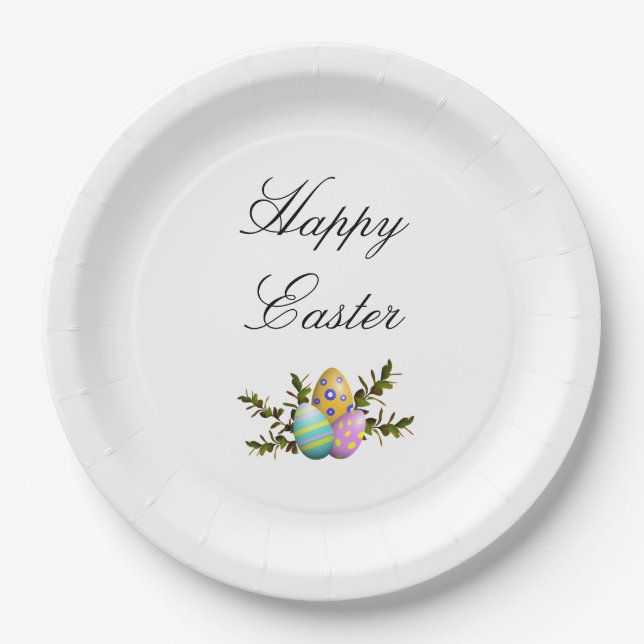 Colourful Easter Eggs Botanical Greenery Paper Plate (Front)