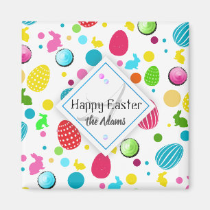 Colourful Easter Eggs , Bunnies, Cupcakes Monogram Magnet