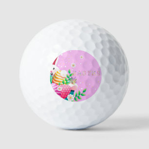 Colourful Easter Eggs Bunny Floral Easter Text Golf Balls