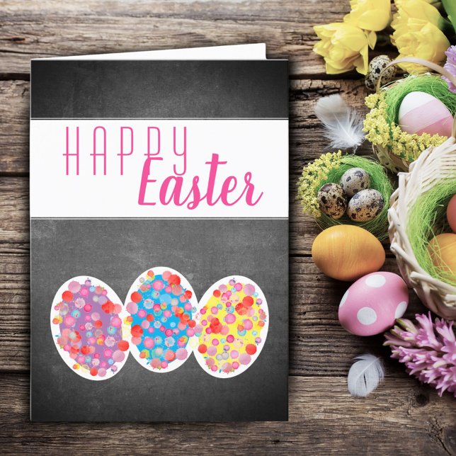 Colourful Easter Eggs Chalkboard Happy Easter Holiday Card (Creator Uploaded)