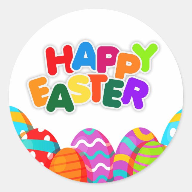 Colourful Easter Eggs – Happy Easter Classic Round Sticker (Front)