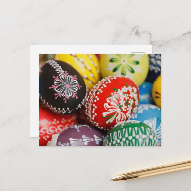 Colourful Easter Eggs, Happy Easter, Holiday Postcard (Front/Back In Situ)