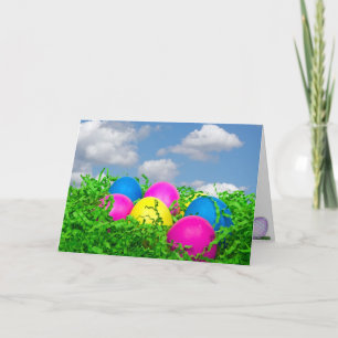 Colourful Easter Eggs in paper grass Holiday Card