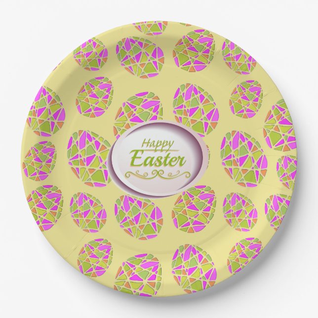 Colourful Easter Eggs Mosaic Paper Plate (Front)