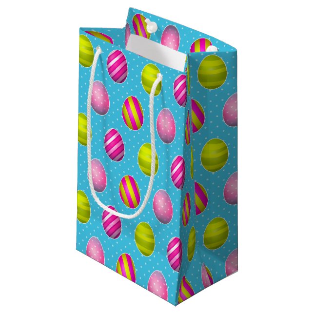 Colourful Easter Eggs On Polka Dot Background Small Gift Bag (Front Angled)