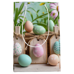 Colourful Easter Eggs on wooden board Medium Gift Bag