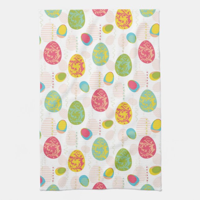 Colourful Easter Eggs Pattern Tea Towel (Vertical)