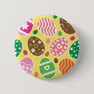 Colourful Easter Eggs Pattern Yellow Background 6 Cm Round Badge