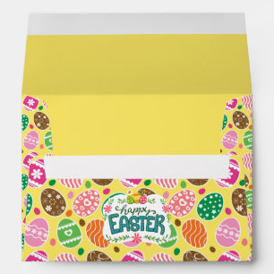 Colourful Easter Eggs Pattern Yellow Background Envelope