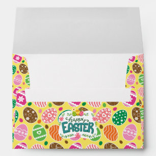 Colourful Easter Eggs Pattern Yellow Background Envelope