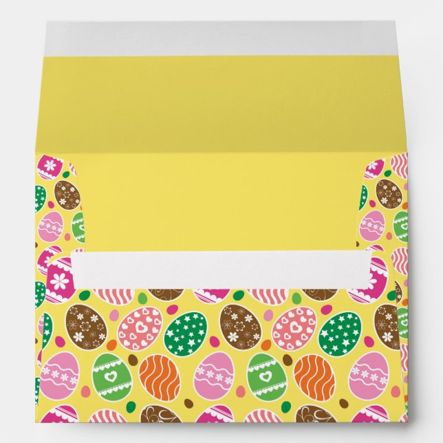 Colourful Easter Eggs Pattern Yellow Background Envelope (Back (Bottom))