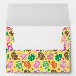 Colourful Easter Eggs Pattern Yellow Background Envelope