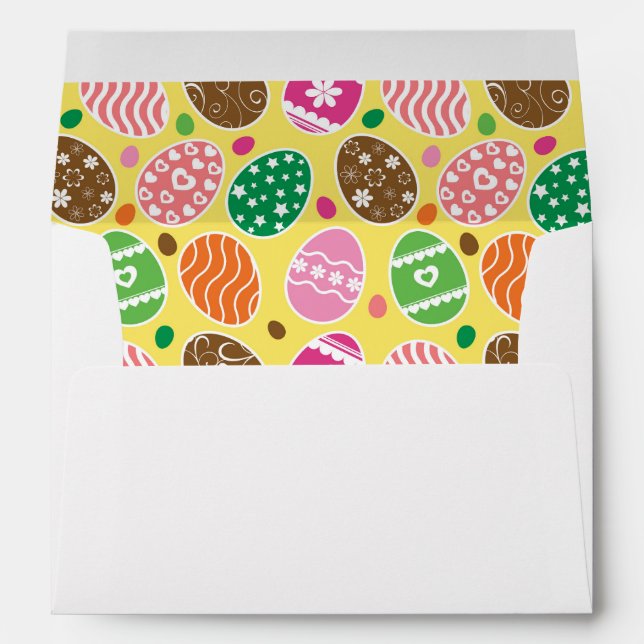 Colourful Easter Eggs Pattern Yellow Background Envelope (Back (Bottom))