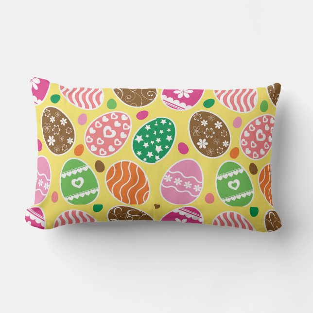 Colourful Easter Eggs Pattern Yellow Background Lumbar Cushion (Front)