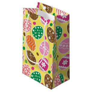 Colourful Easter Eggs Pattern Yellow Background Small Gift Bag