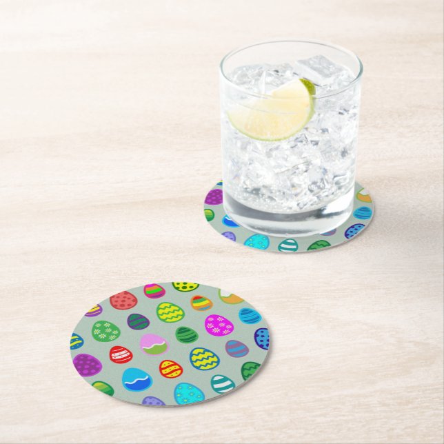 Colourful Easter Eggs Round Paper Coaster (Insitu)