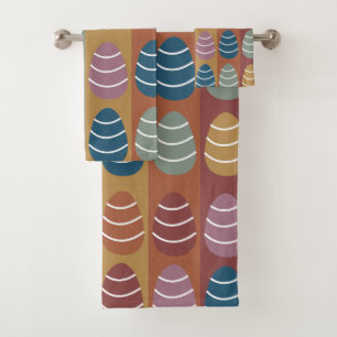 Colourful Easter Eggs Stripes Pattern Happy Easter Bath Towel Set