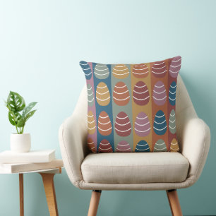 Colourful Easter Eggs Stripes Pattern Happy Easter Cushion