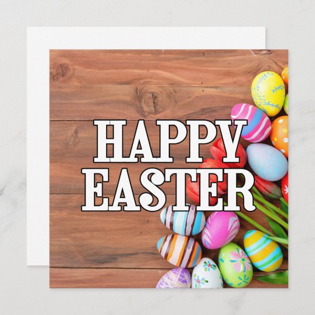 Colourful Easter Eggs & Tulip Flowers Card (Front/Back)