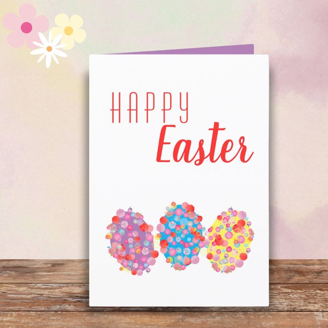 Colourful Easter Eggs Watercolor Blots Happy Easte Holiday Card (Creator Uploaded)