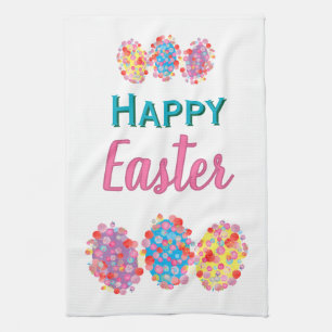 Colourful Easter Eggs Watercolor Blots Happy Easte Tea Towel