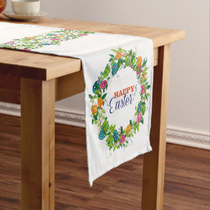 Colourful Easter Eggs Wreath And Stripes Medium Table Runner