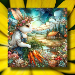 Colourful Easter Rabbit Country Garden Holiday Card