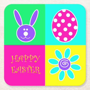 Colourful Easter Square Paper Coaster