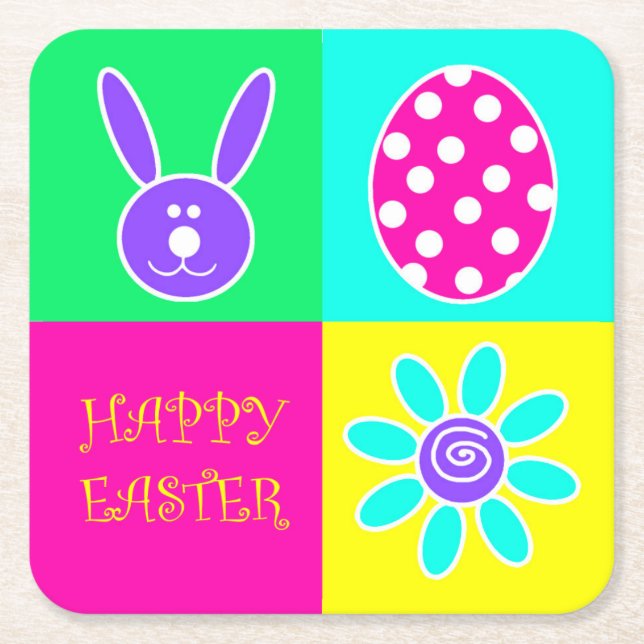 Colourful Easter Square Paper Coaster (Front)