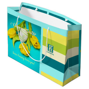 Colourful Easter Stripes Photo Monogram Large Gift Bag