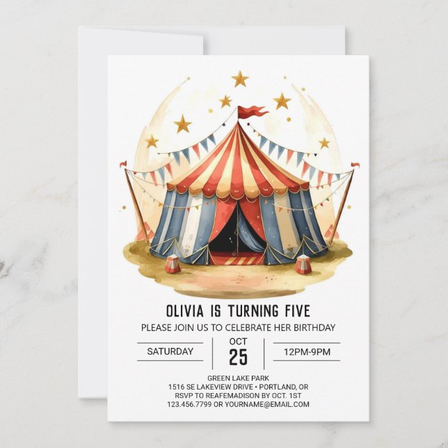 Colourful Editable Delight Circus Birthday Invitation (Front)