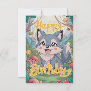 Colourful Editable Wolf Digital Birthday  Card