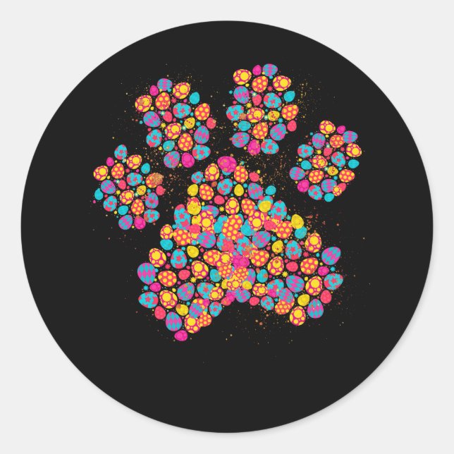 Colourful Egg Dog Paw Print Easter Day Christian F Classic Round Sticker (Front)