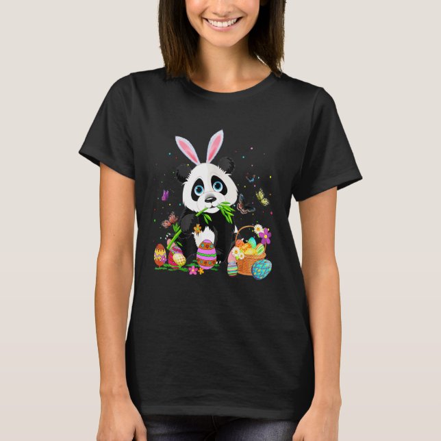 Colourful Egg Happy Easter Day Cute Panda Bunny Eg T-Shirt (Front)