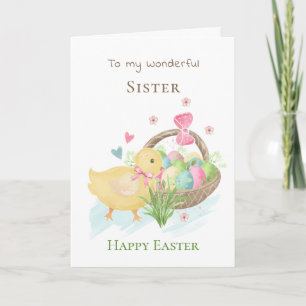 Colourful Eggs and Chick Sister Easter  Card