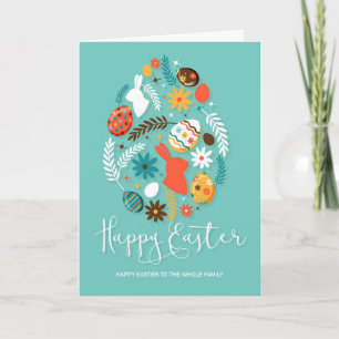 Colourful Eggs and Flowers Happy Easter Holiday Card