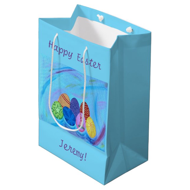 Colourful eggs, Happy Easter, personalised gift ba Medium Gift Bag (Front Angled)